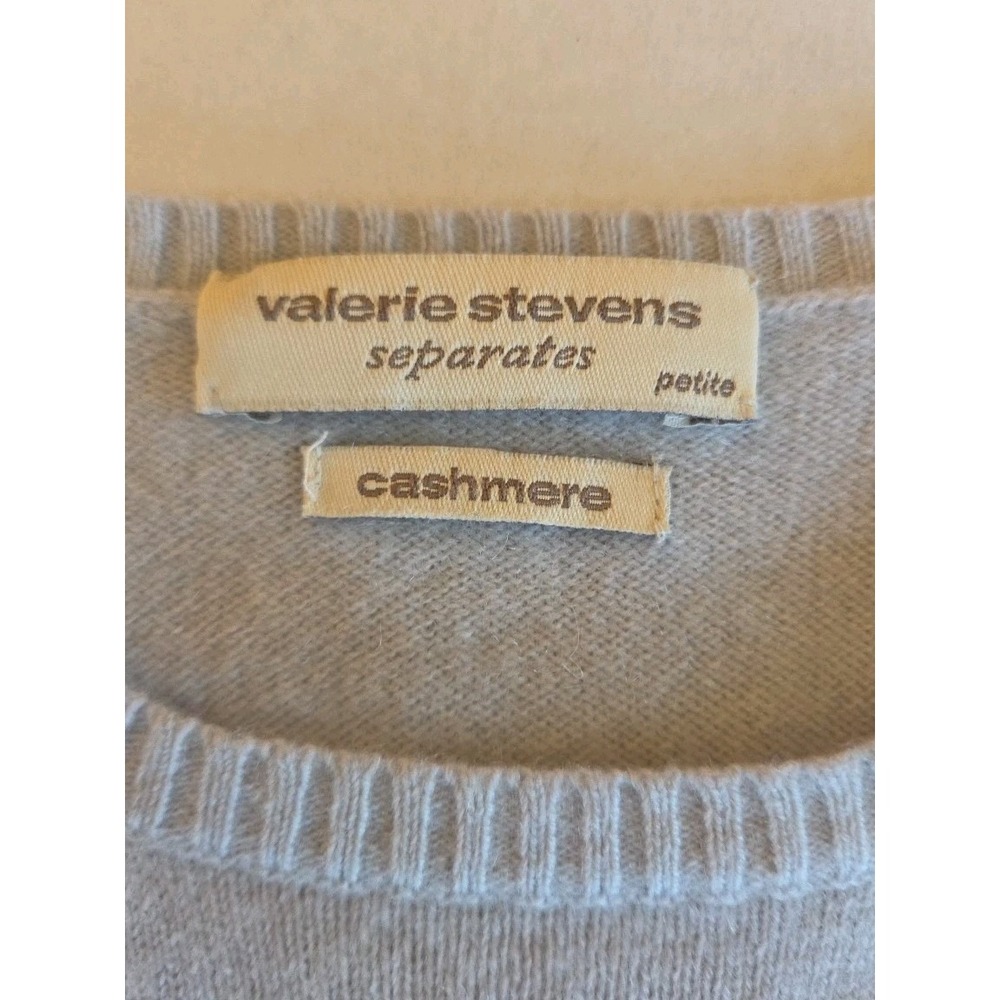 Valerie Stevens Cashmere Sweater Tee Sz PL Pastel Blue Short Sleeve Quiet Luxury - Picture 4 of 9